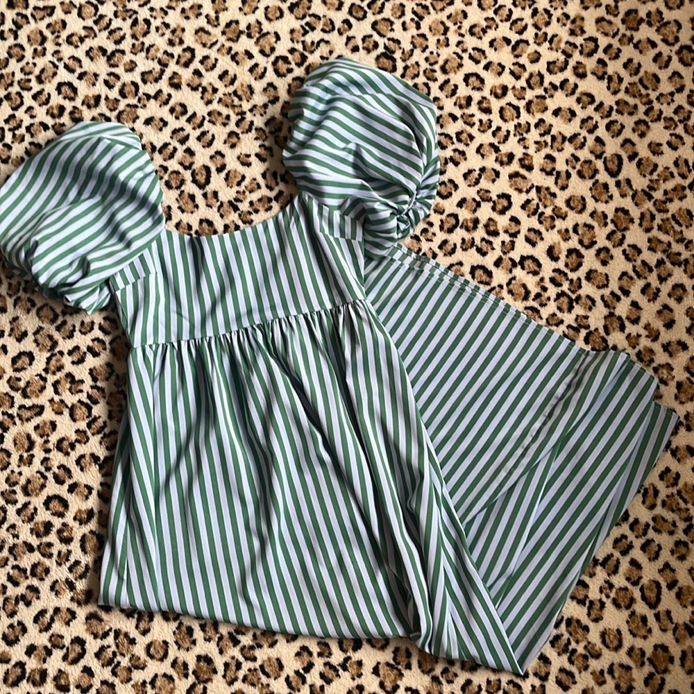 square neck maxi dress with puff sleeves